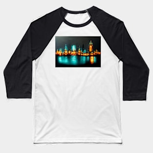 Neon London City Skyline With Buildings In Neonlight / England Baseball T-Shirt